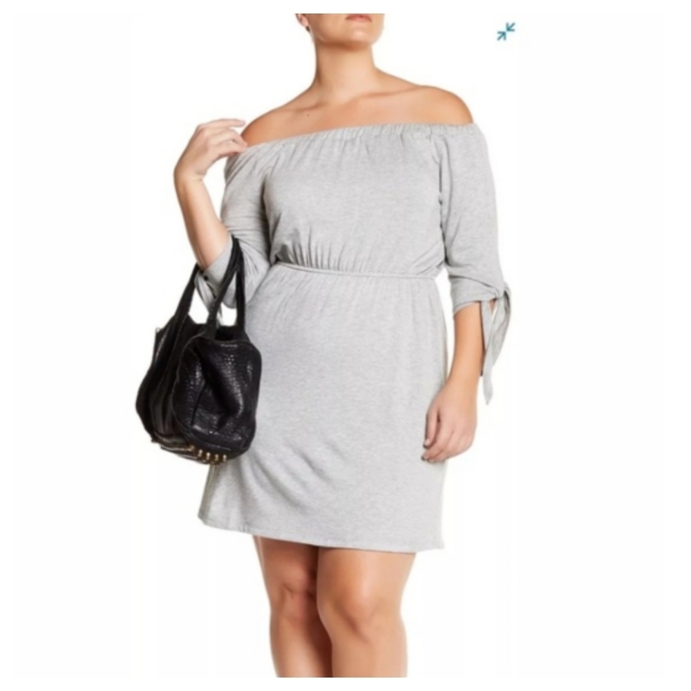 VANITY ROOM Gray French Terry Off Shoulder Dress 1X Glam Vixen